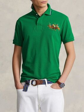 Green Polo Shirt with Embroidered Polo Motif - Slim Fit
